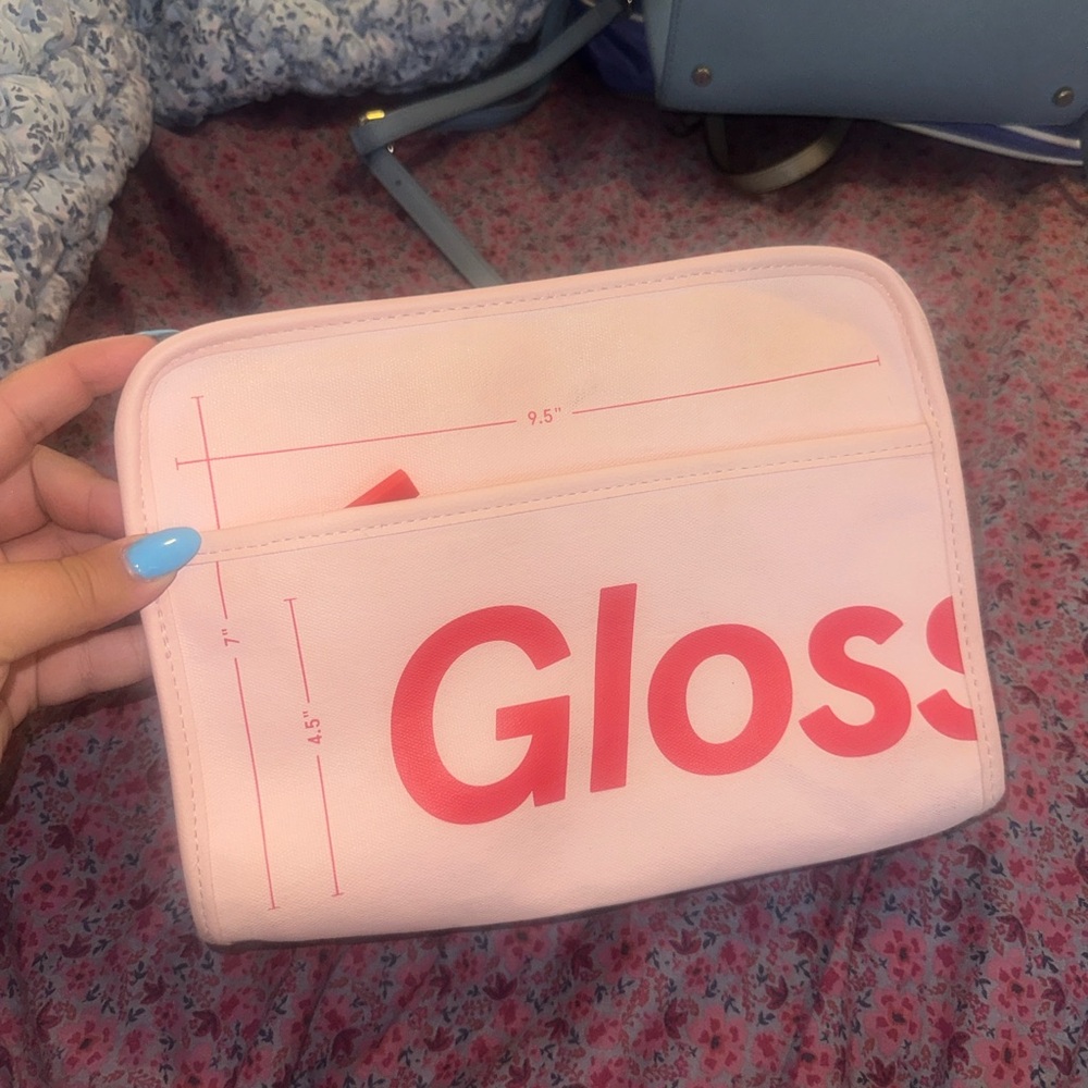 Glossier Pink Pouch with Red Logo